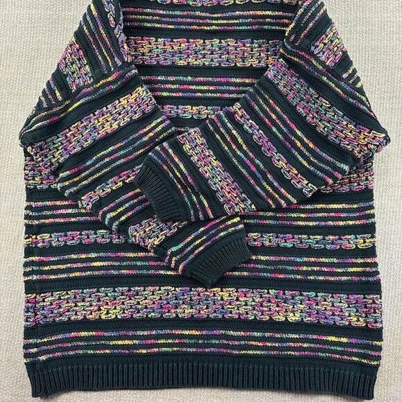 Vintage 90s Striped Thick Cotton Knit Sweater Drop Shoulder Women's Size Large - Picture 5 of 5